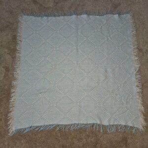 VTG Nordstrom Knit Baby Blanket Acrylic Blue White Diamond Pattern Fringe 33x33